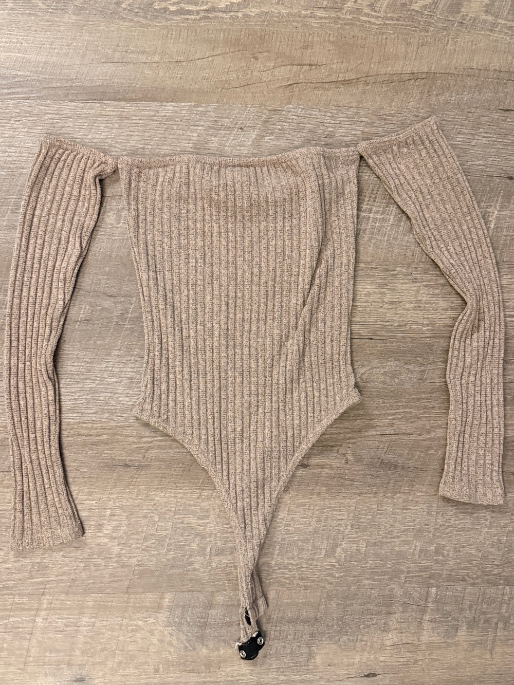 Windsor Beige Ribbed Off-Shoulder Bodysuit Sweater